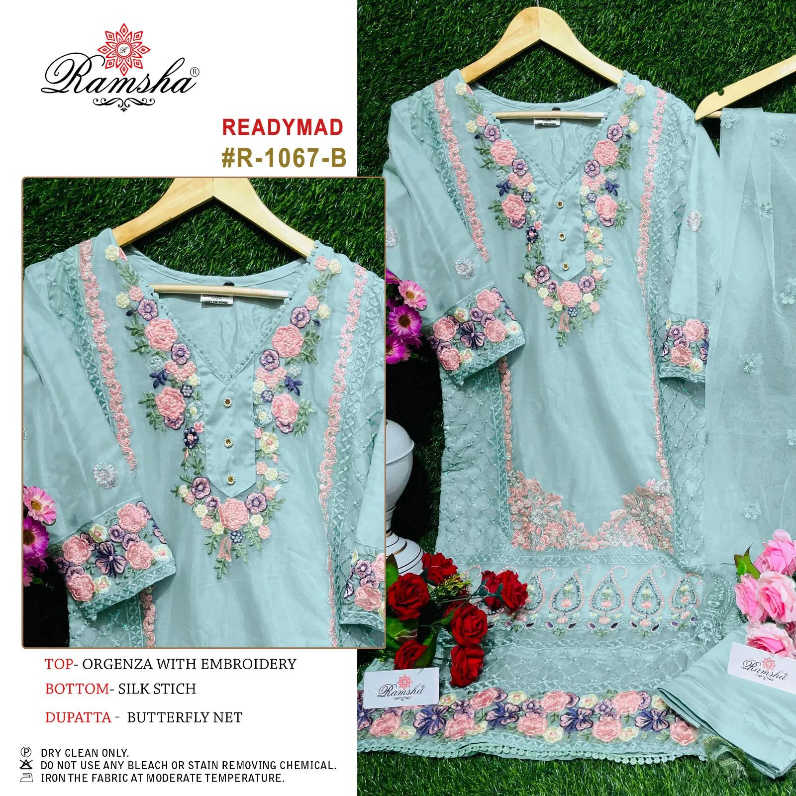 R 1067 By Ramsha Organza Pakistani Readymade Suits
